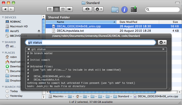 Screenshot of DTerm running GIt commands